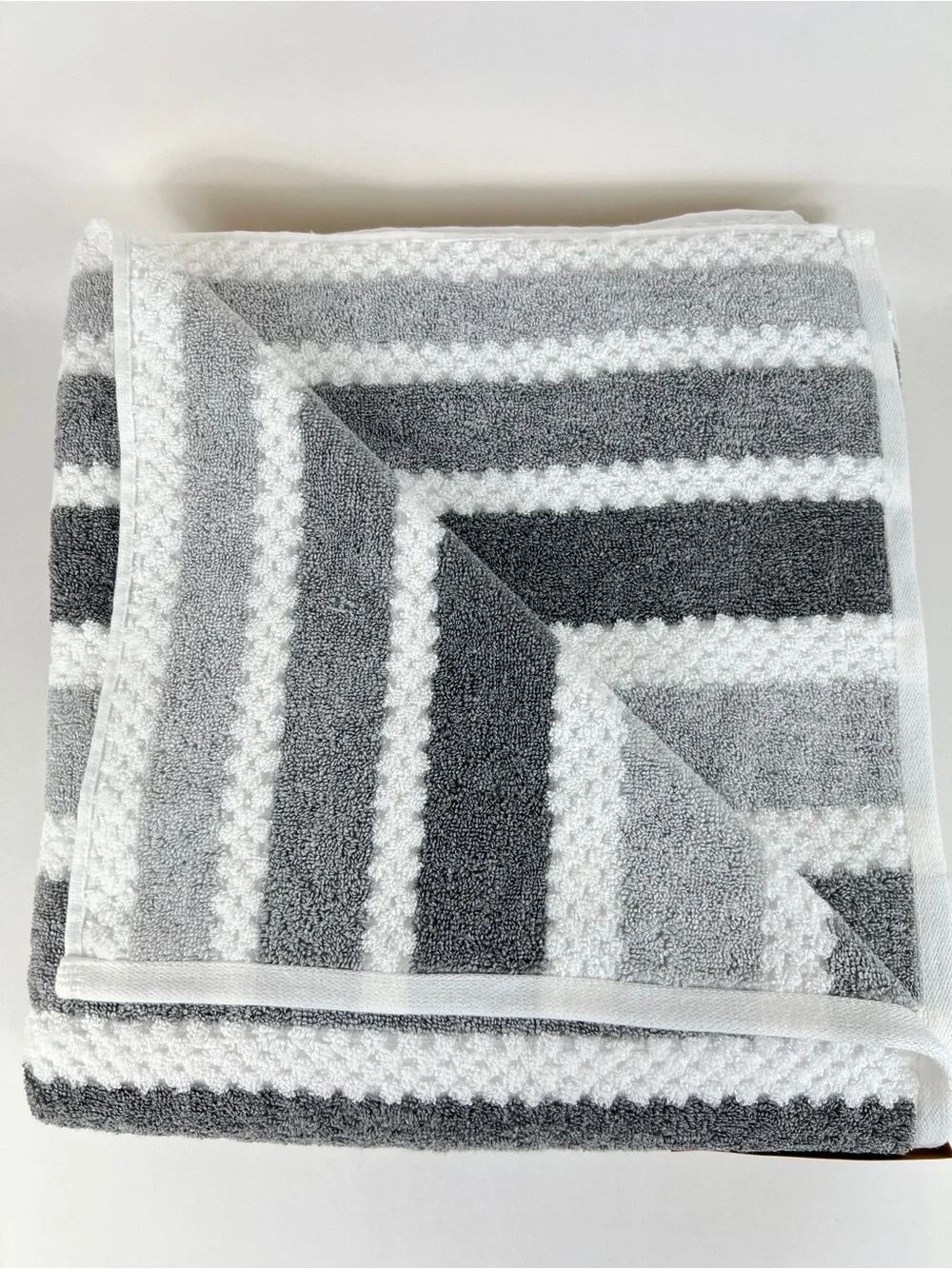 Eco Melange Bath Towels Gray White Striped Soft Plush 100% Cotton 3 Pc NEW